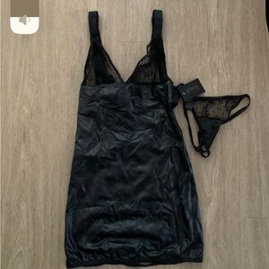 Frederick's of Hollywood Black Lace Chemise Set